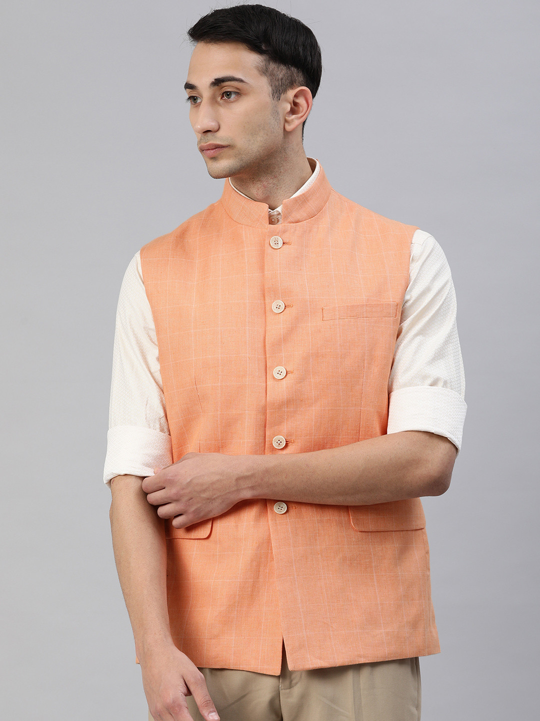 

Louis Philippe Sport Men Orange Woven Design Nehru Jacket