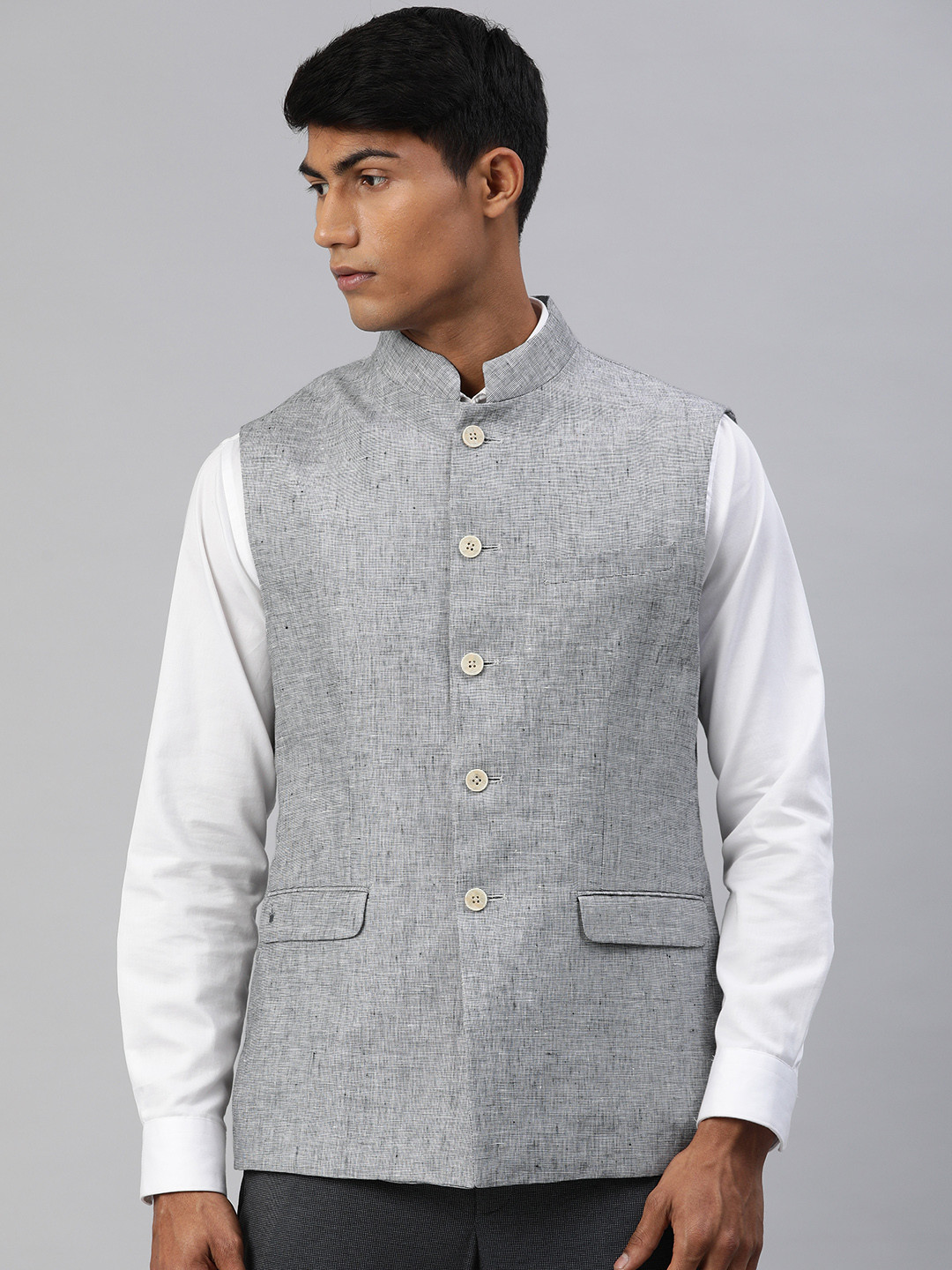 

Louis Philippe Sport Men Grey Woven Design Nehru Jacket