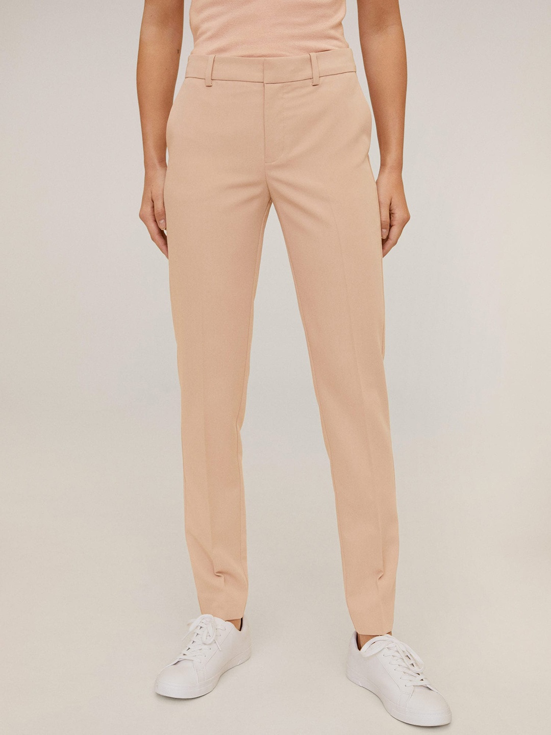 

MANGO Women Beige Regular Fit Solid Formal Trousers With Belt