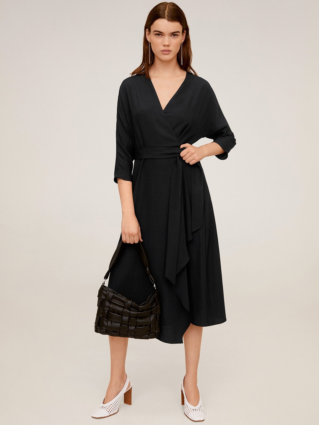 

MANGO Women Black Solid Wrap Dress