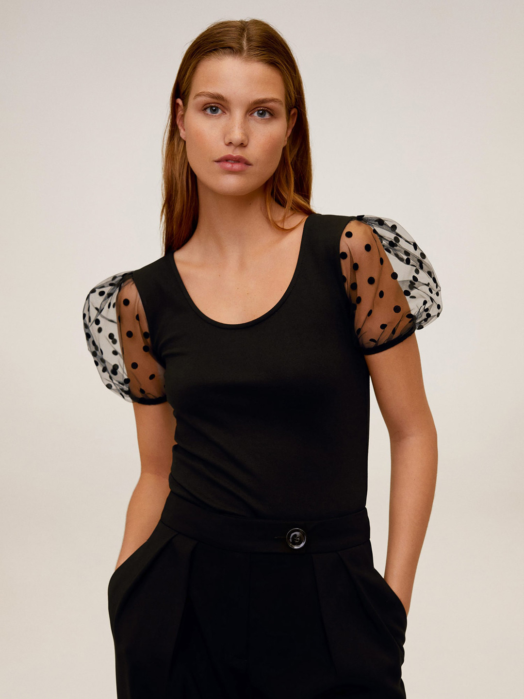 

MANGO Women Black Solid Top