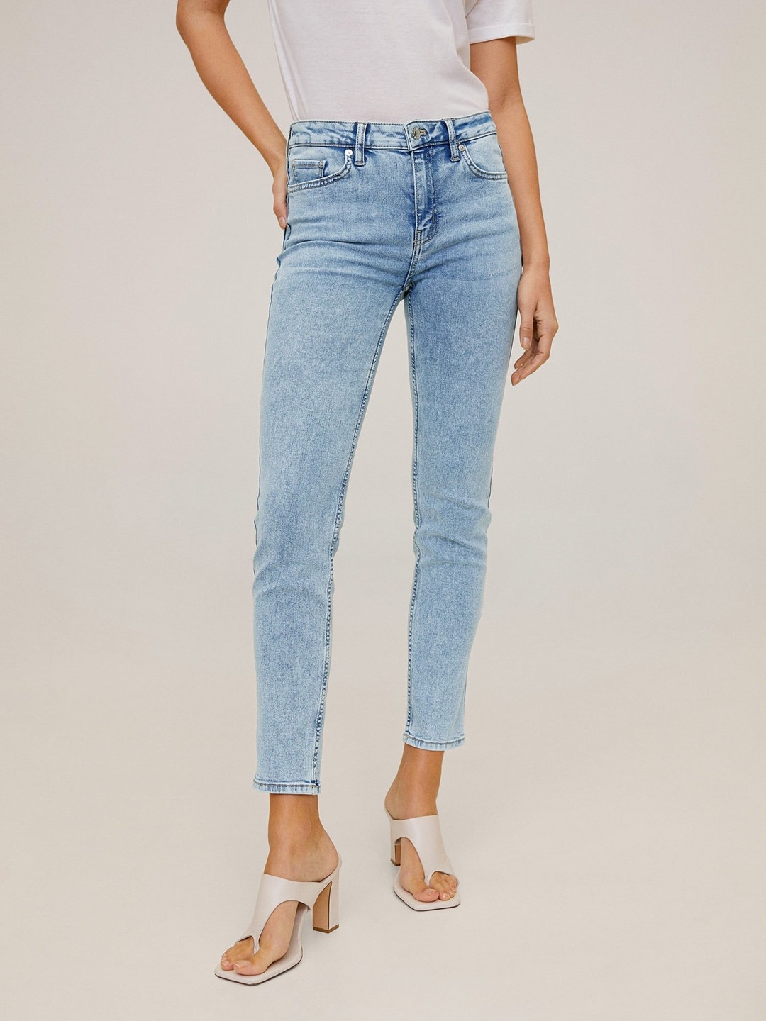 

MANGO Women Blue Skinny Fit Mid-Rise Clean Look Stretchable Sustainable Jeans