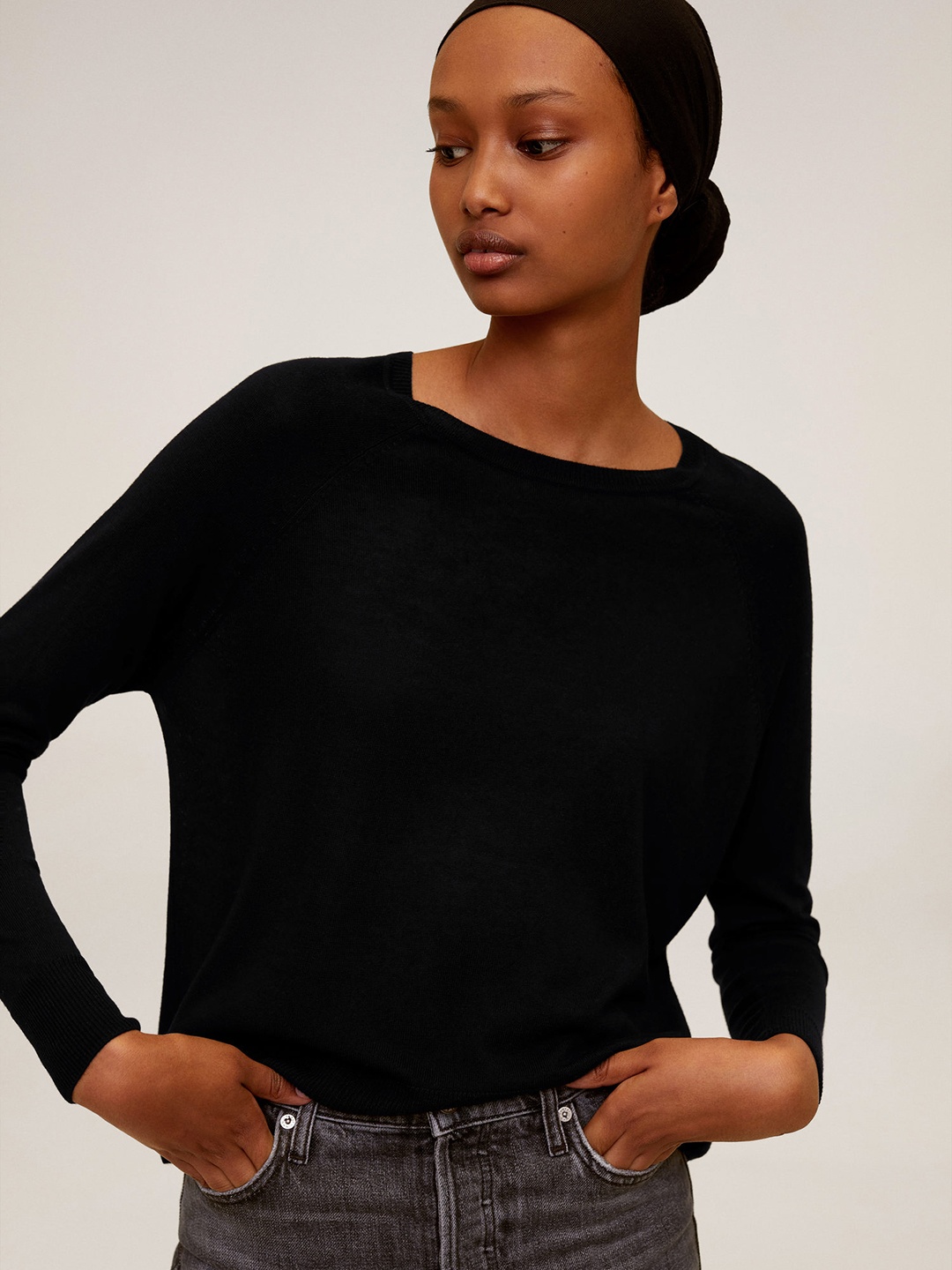 

MANGO Women Black Solid Pullover Sweater