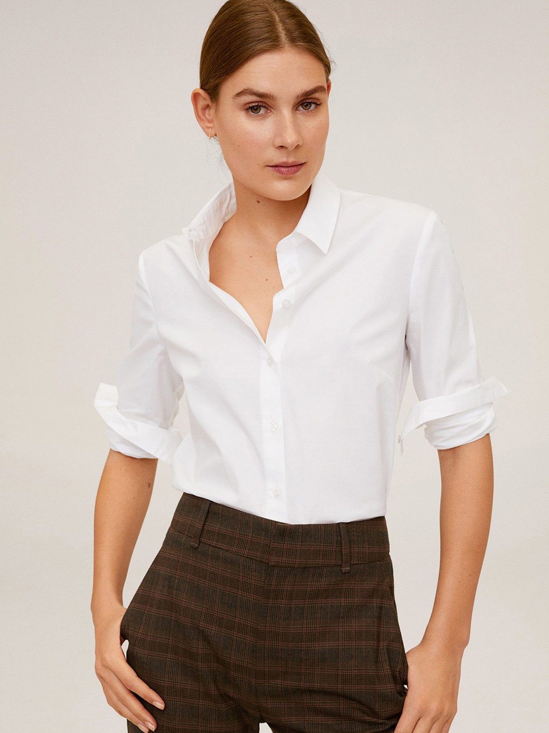 

MANGO Women White Regular Fit Solid Formal Shirt