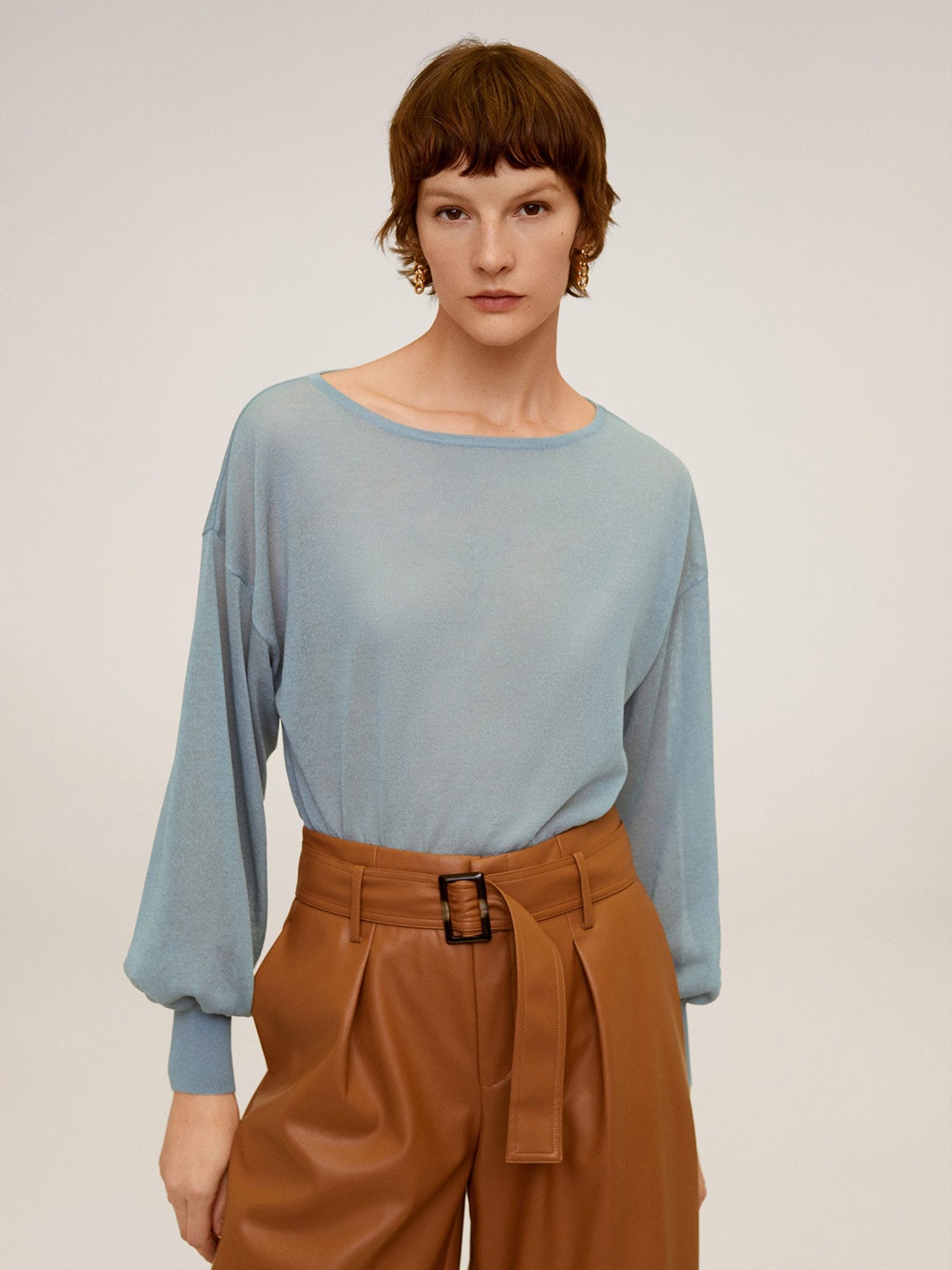 

MANGO Women Blue Solid Pullover Sweater