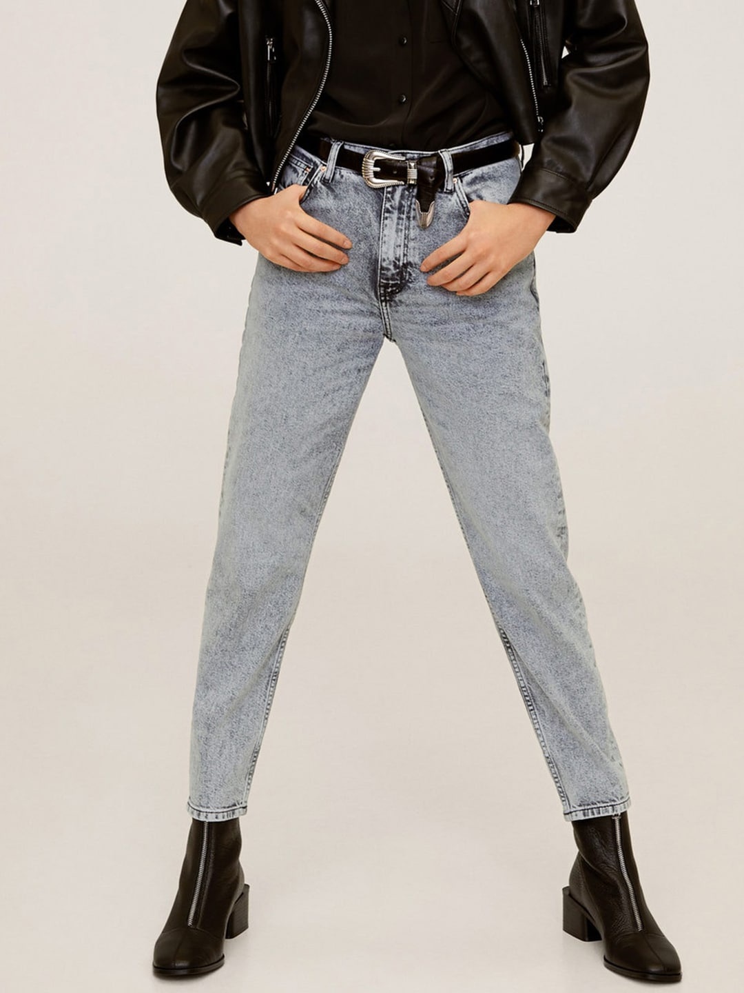 

MANGO Women Grey Mom Fit High-Rise Clean Look Sustainable Jeans