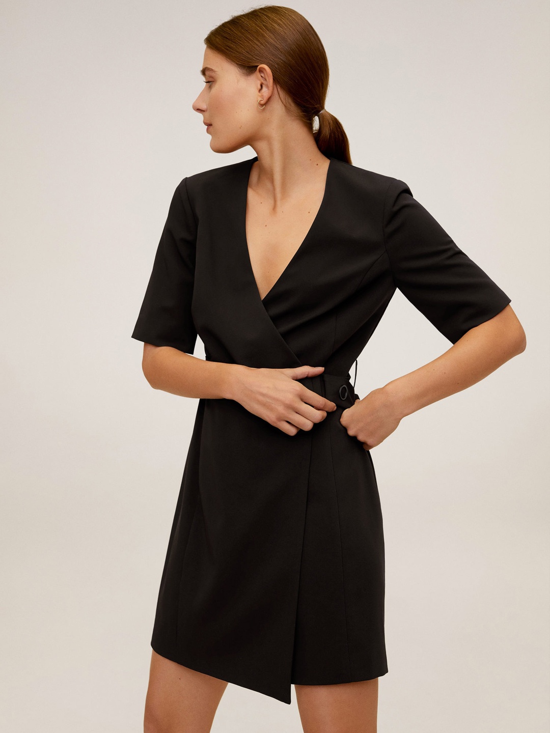 

MANGO Women Black Solid Wrap Dress