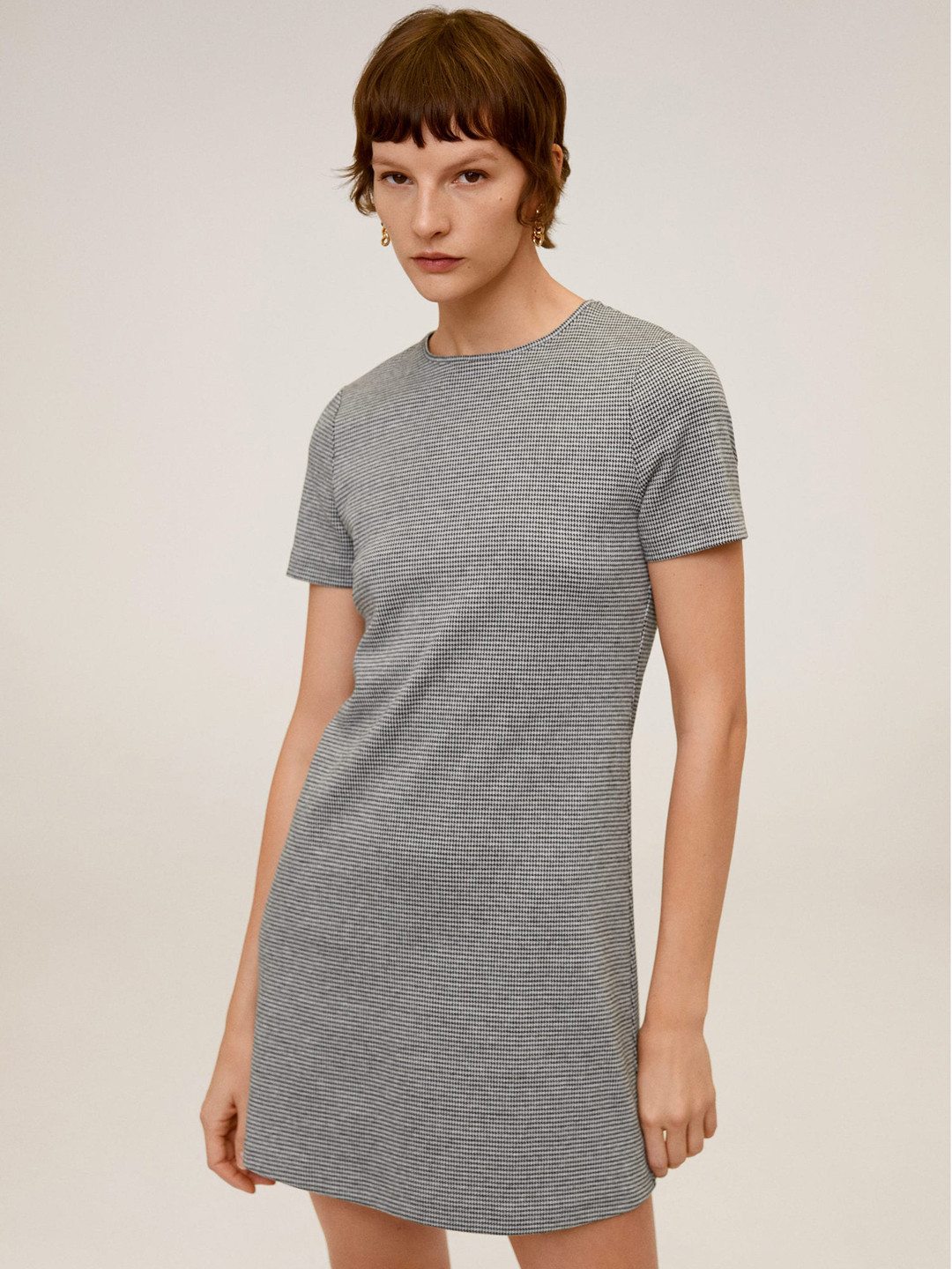 

MANGO Women Off-White & Black Self Design T-shirt Dress
