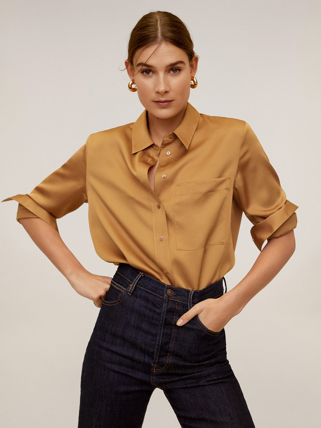 

MANGO Women Brown Regular Fit Solid Casual Shirt