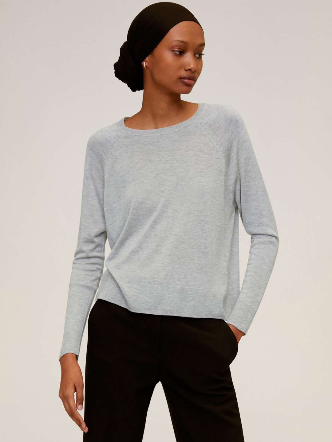 

MANGO Women Grey Solid Pullover Sweater