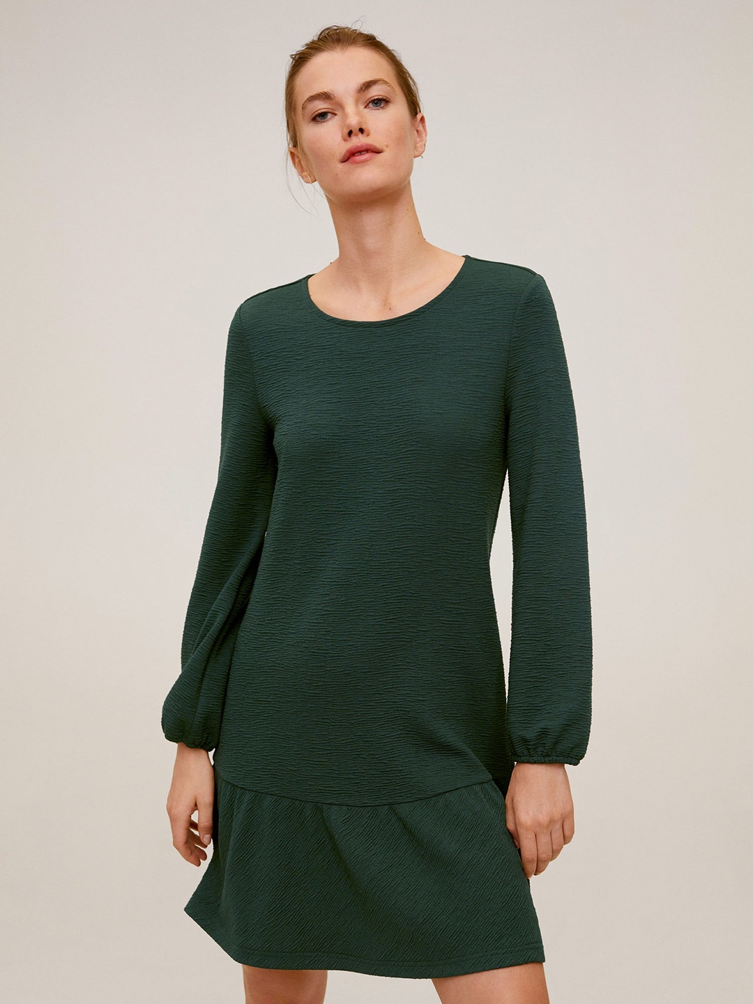 

MANGO Women Green Solid Drop-Waist Dress