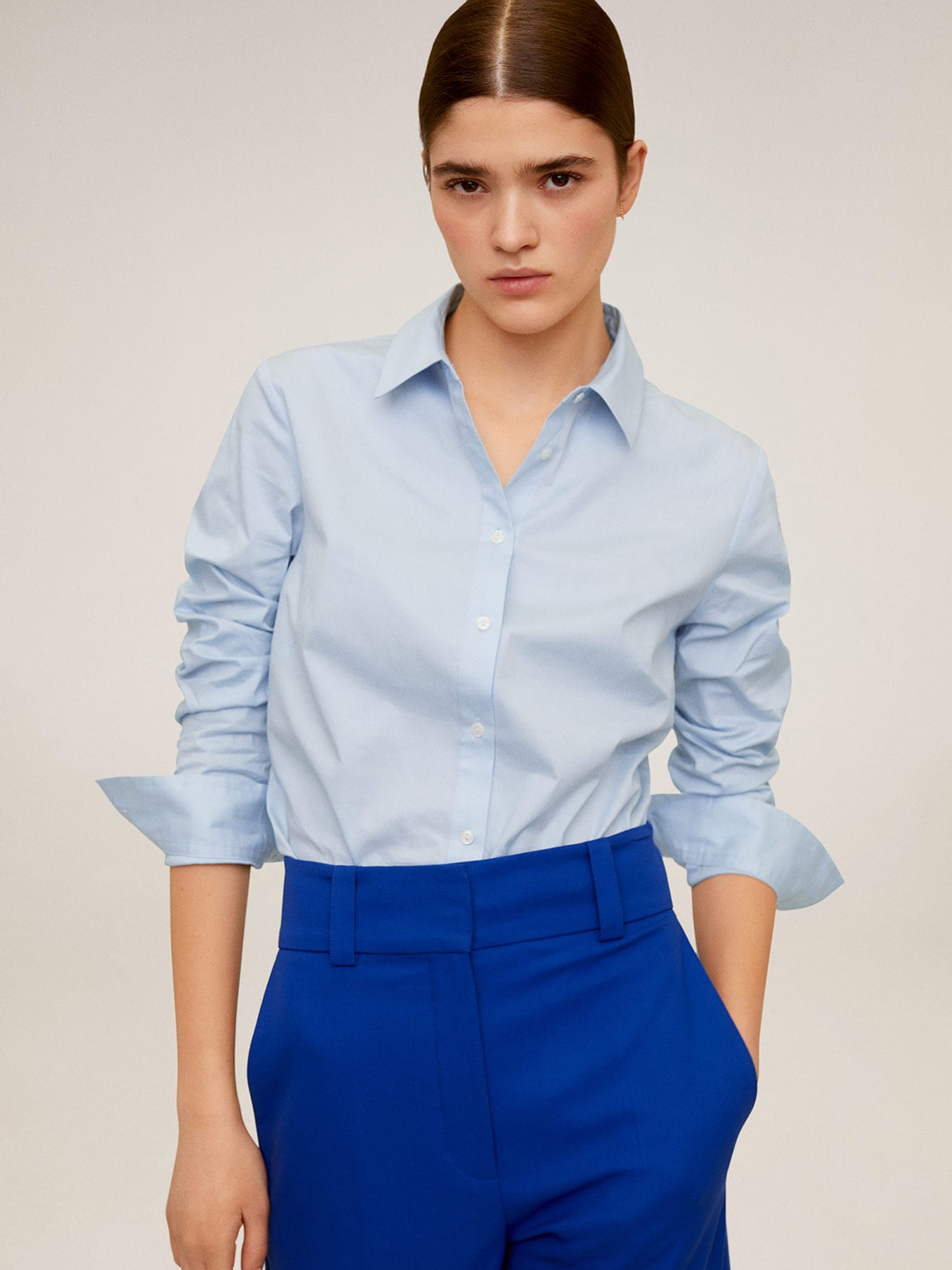 

MANGO Women Blue Regular Fit Solid Casual Shirt