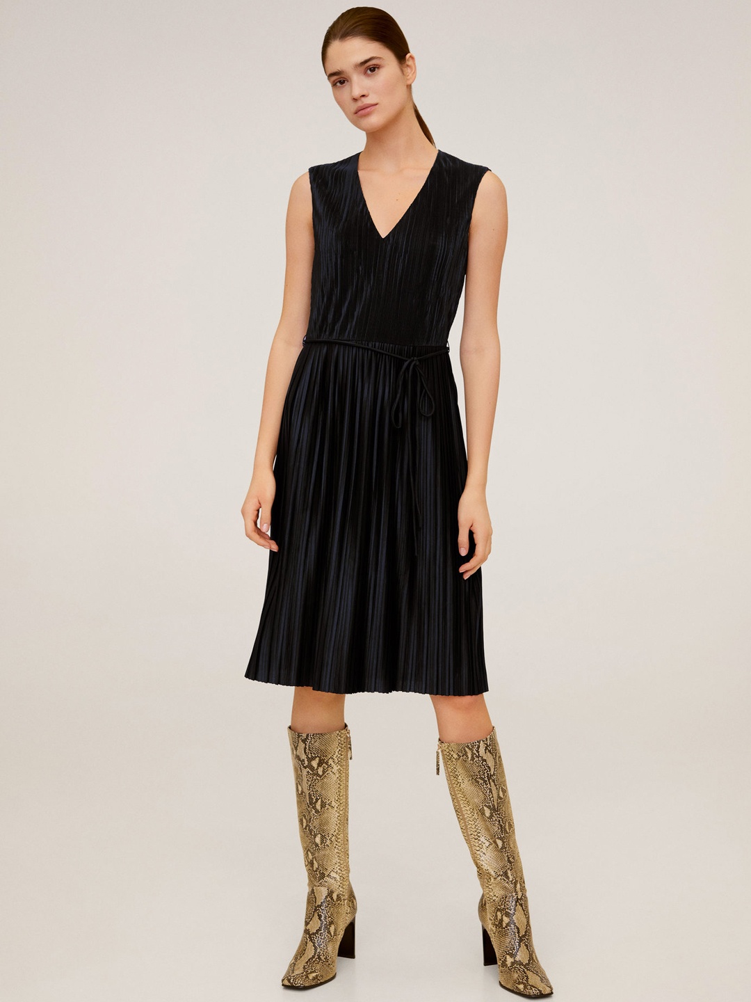 

MANGO Women Black Solid A-Line Dress