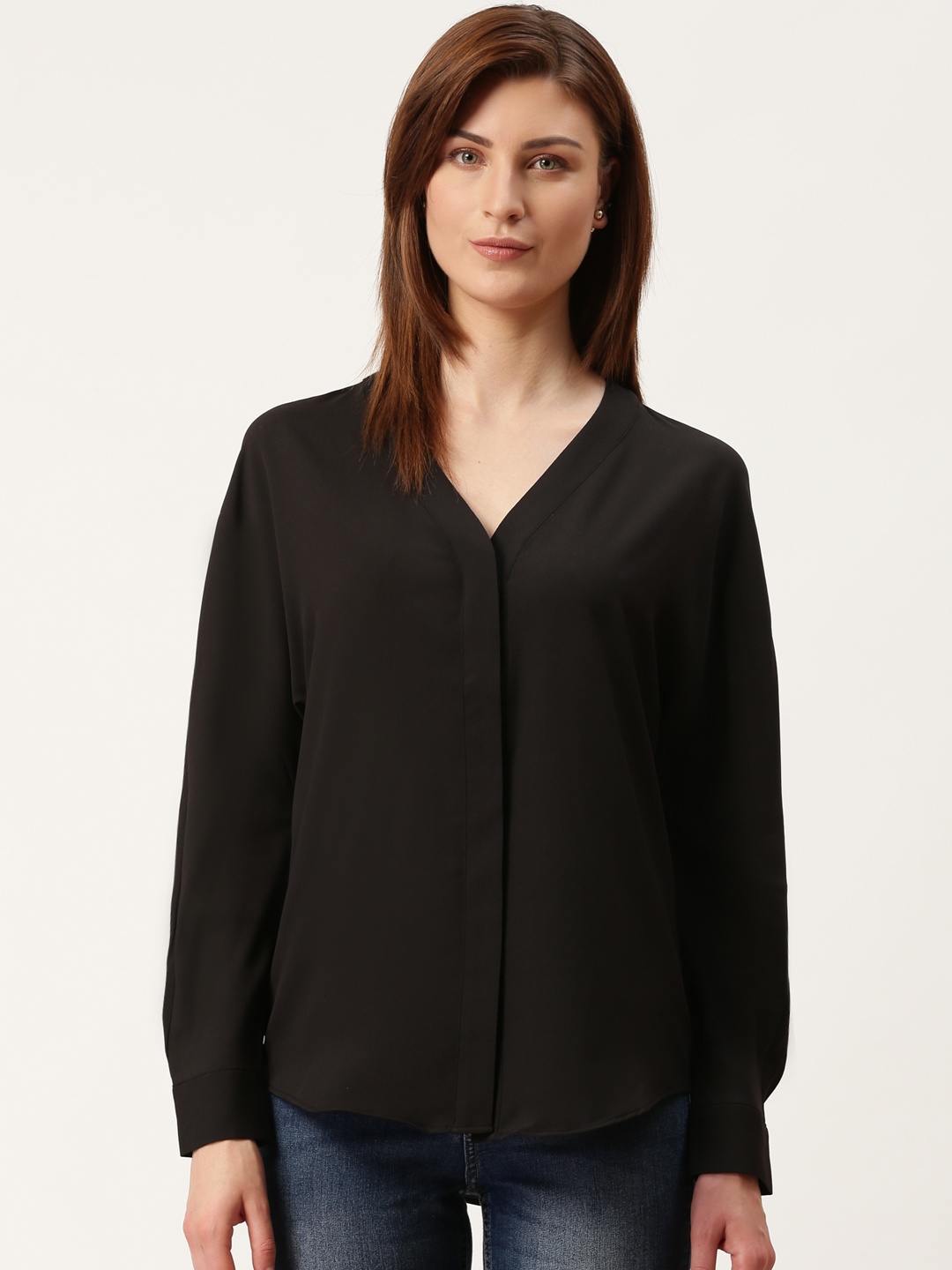 

MANGO Women Black Regular Fit Solid Casual Shirt