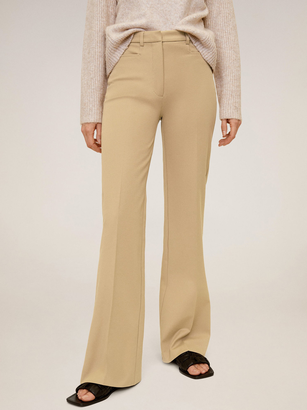 

MANGO Women Beige Regular Fit Solid Parallel Trousers
