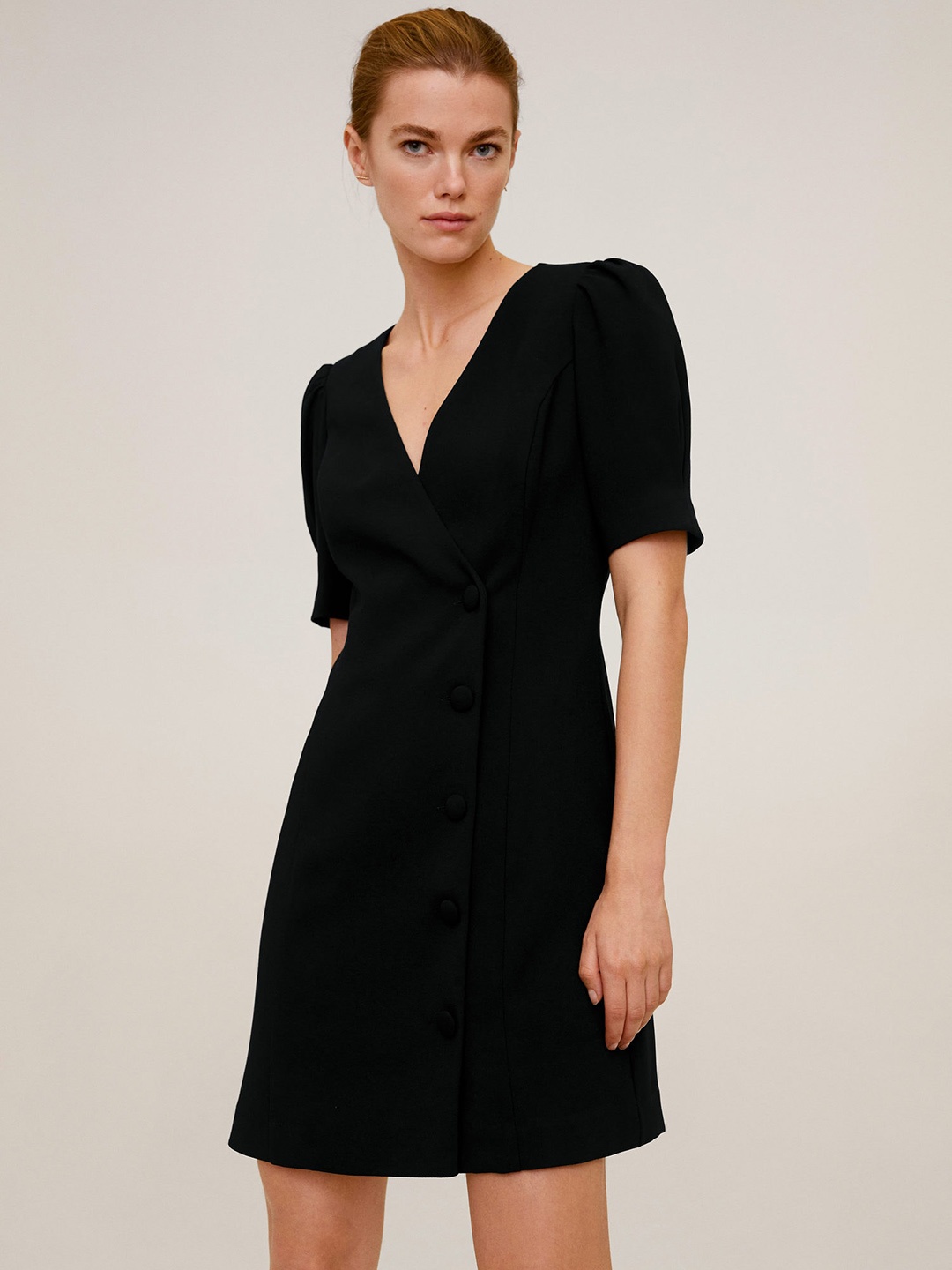 

MANGO Women Navy Blue Solid Wrap Dress