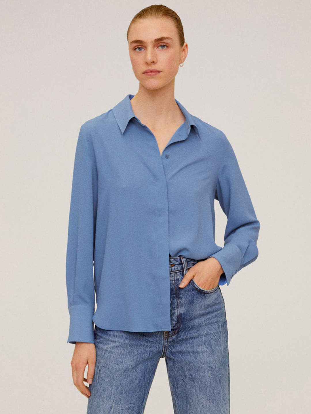 

MANGO Women Blue Regular Fit Solid Smart Casual Shirt