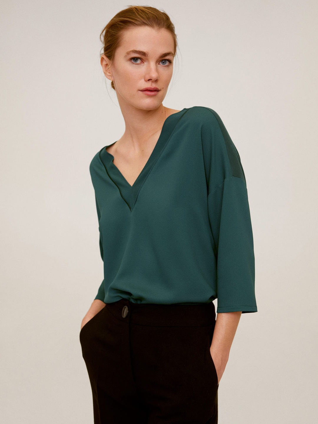 

MANGO Women Teal Green Solid Top