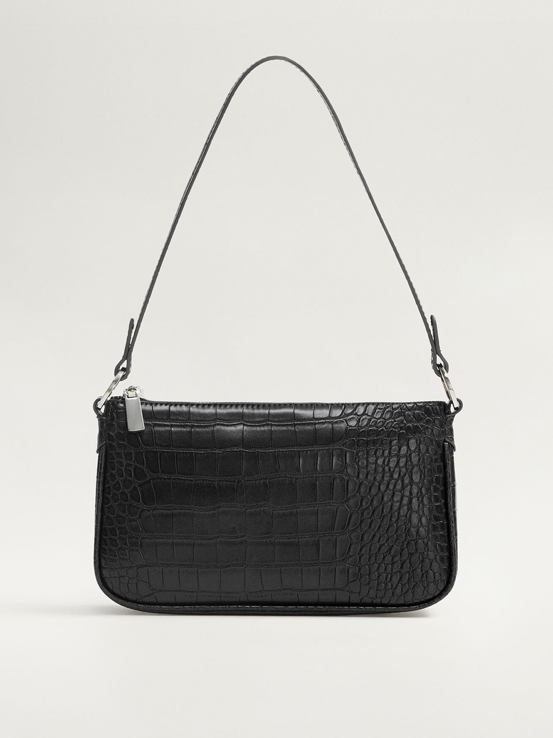 

MANGO Black Croc Textured Shoulder Bag