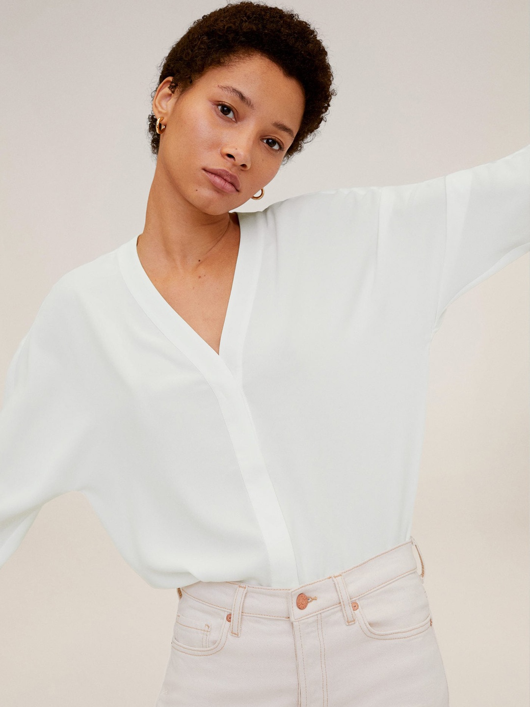 

MANGO Women White Solid Drop-Shoulder Top