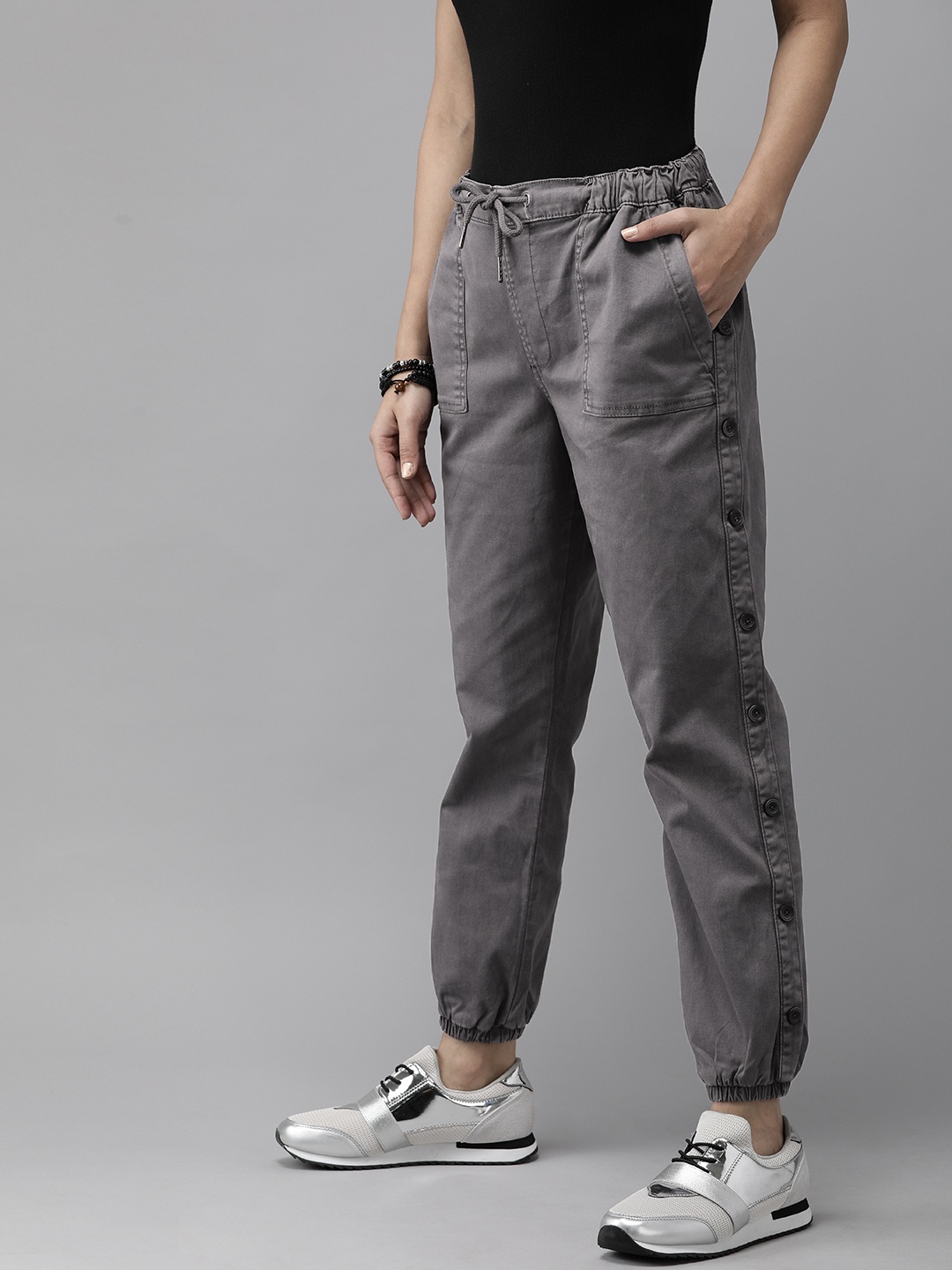 

Roadster Women Charcoal Grey Regular Fit Solid Joggers