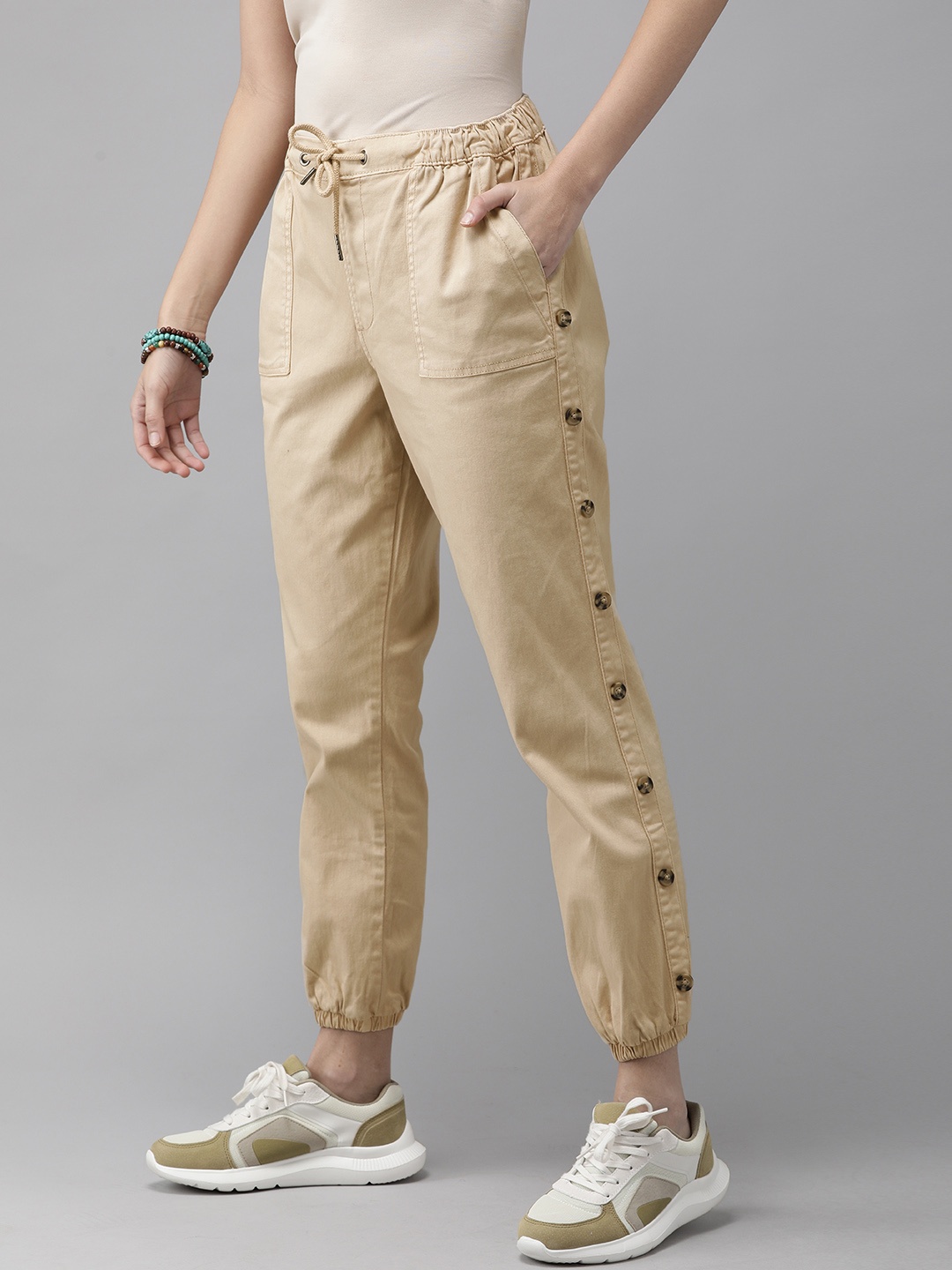 

Roadster Women Beige Regular Fit Solid Joggers