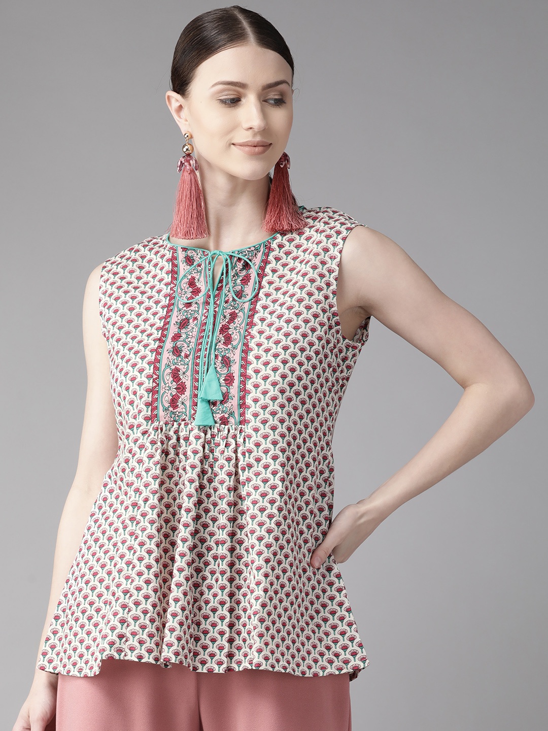 

Bhama Couture Women White & Red Printed A-Line Top
