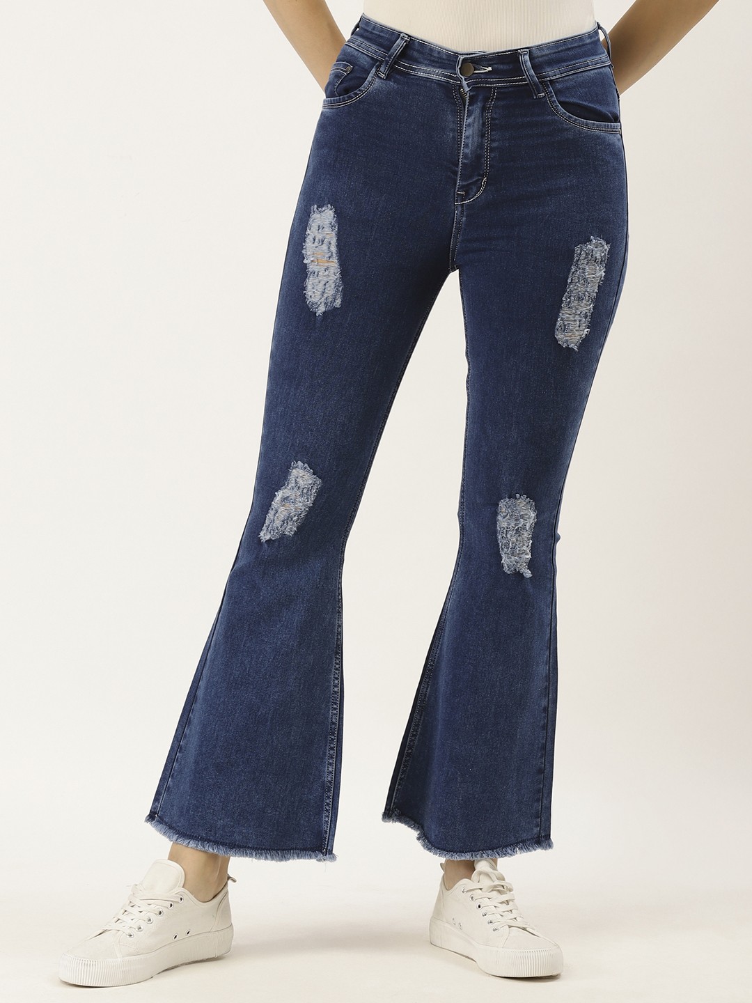 

urSense Women Navy Blue Slim Fit High-Rise Mildly Distressed Stretchable Jeans