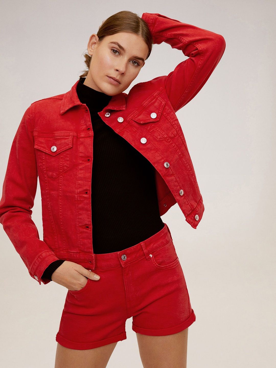

MANGO Women Red Solid Denim Jacket