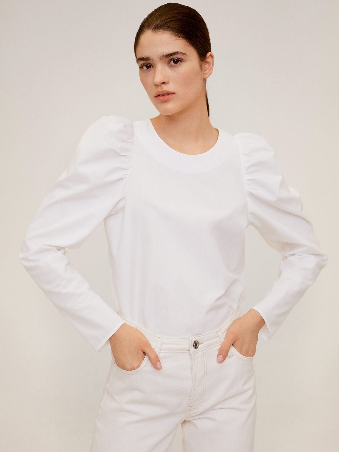 

MANGO Women White Solid Pure Cotton Top