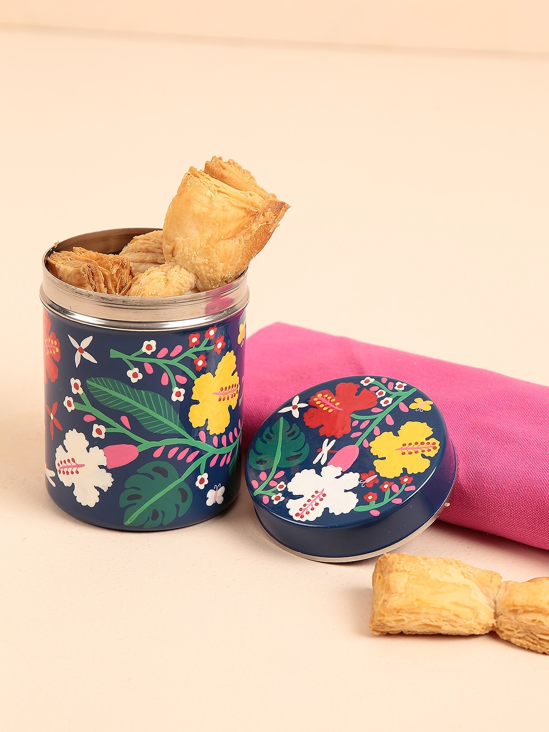 

Chumbak Blue & Pink Hand-Painted Canister