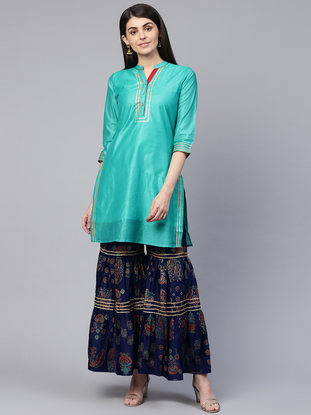 

RANGMAYEE Women Turquoise Blue Solid Kurta with Sharara