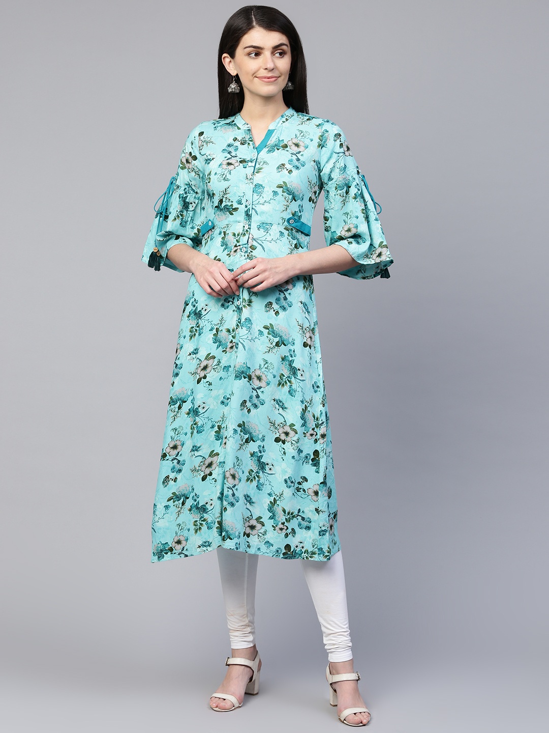 

RANGMAYEE Women Blue Floral Printed A-Line Kurta