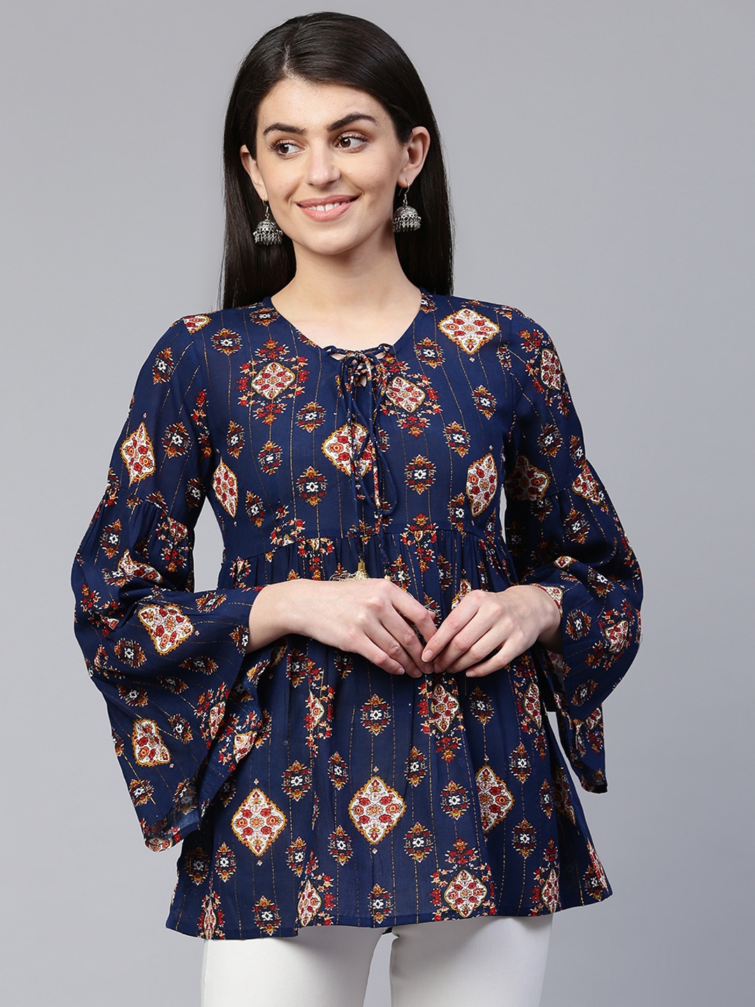 

RANGMAYEE Women Navy Blue & Red Printed Tunic