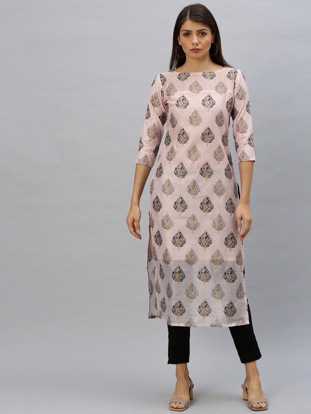 

Ethnovog Women Pink Black Printed Made To Measure Straight Kurta