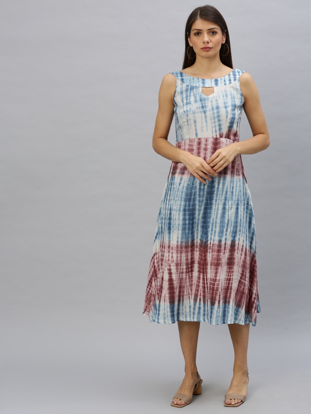 

Ethnovog Women White Blue Dyed Made To Measure A-Line Dress