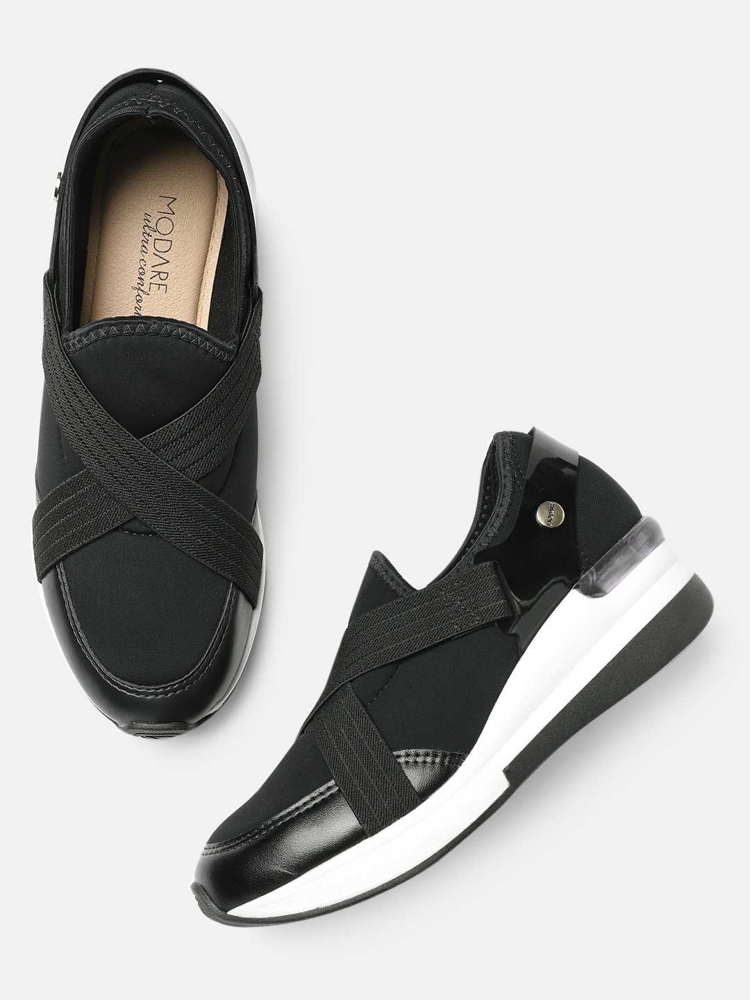 

MODARE Women Black Slip-On Sneakers