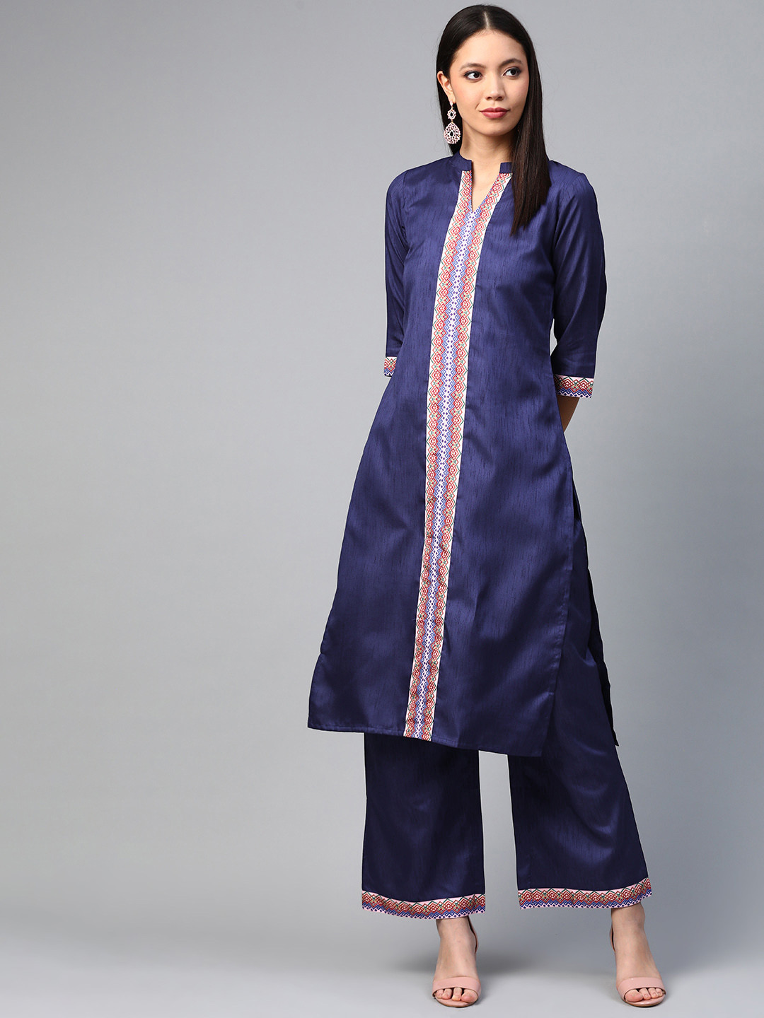

ZIYAA Women Navy Blue Solid Kurta with Palazzos