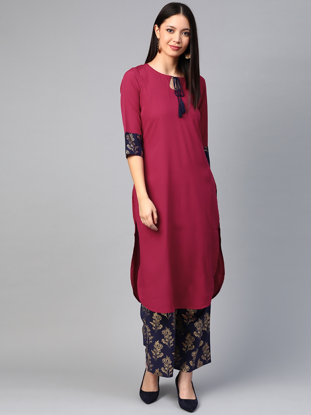 

ZIYAA Women Maroon Solid Kurta with Palazzos, Magenta