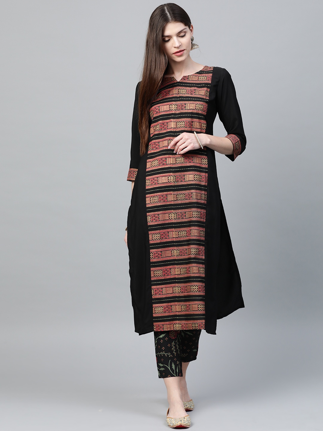 

ZIYAA Women Black & Red Printed Kurta with Trousers
