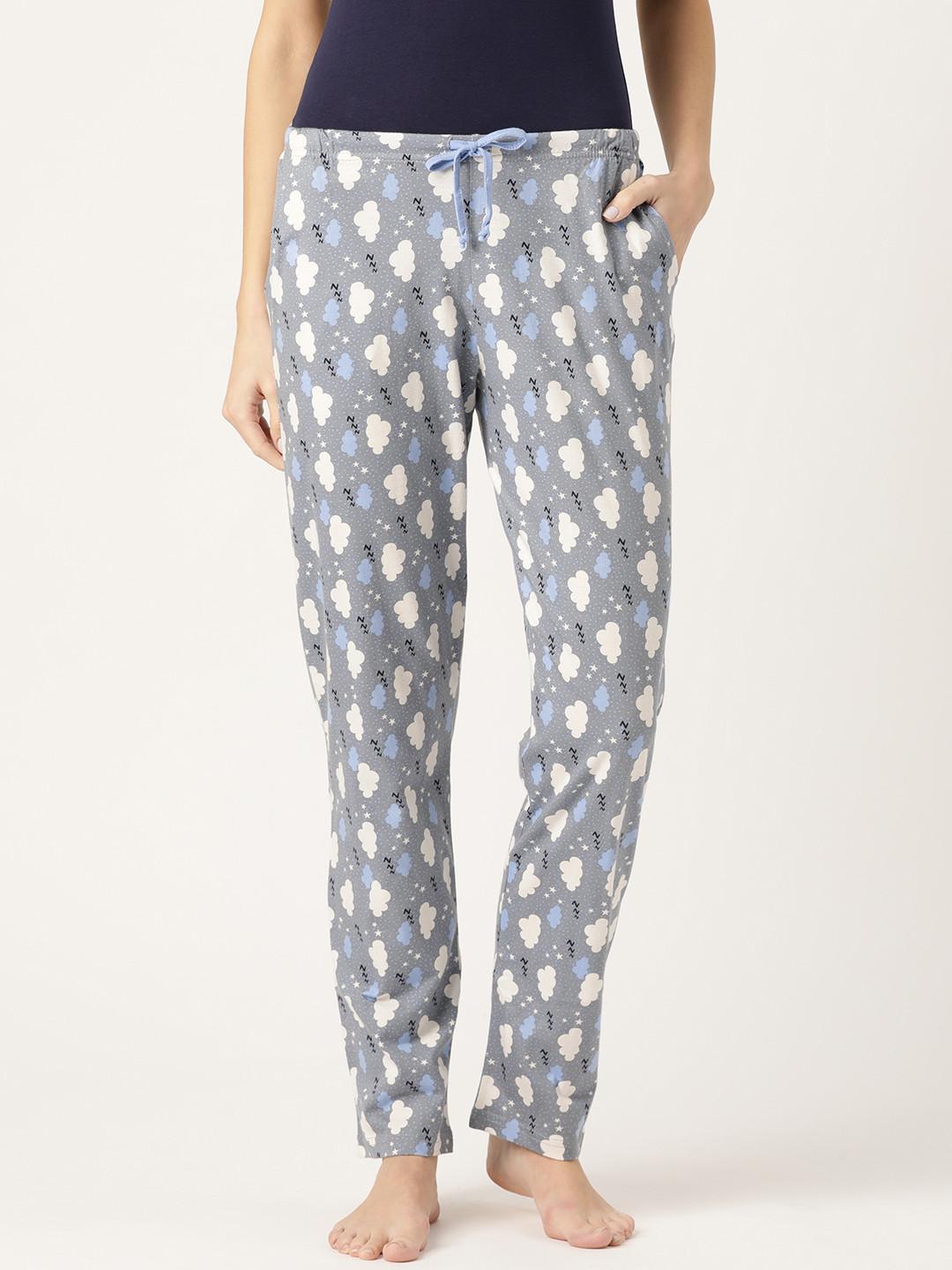 

Kanvin Women Grey & Off-White Printed Lounge Pants