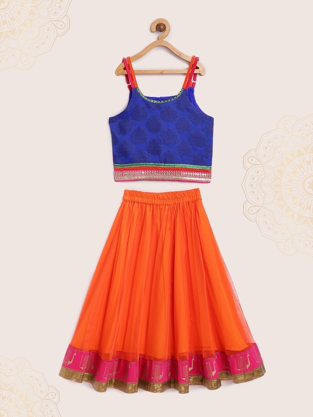 

Twisha Girls Blue & Orange Ready to Wear Lehenga with Blouse