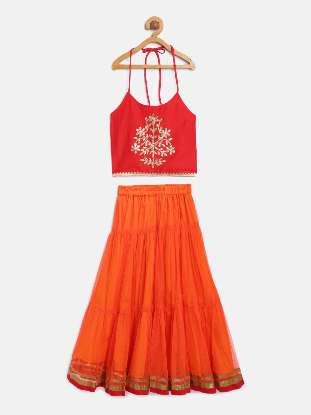 

Twisha Girls Orange Ready to Wear Lehenga with Blouse