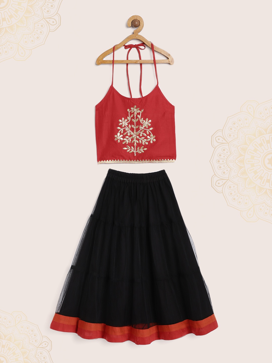 

Twisha Girls Black & Red Ready to Wear Lehenga with Blouse