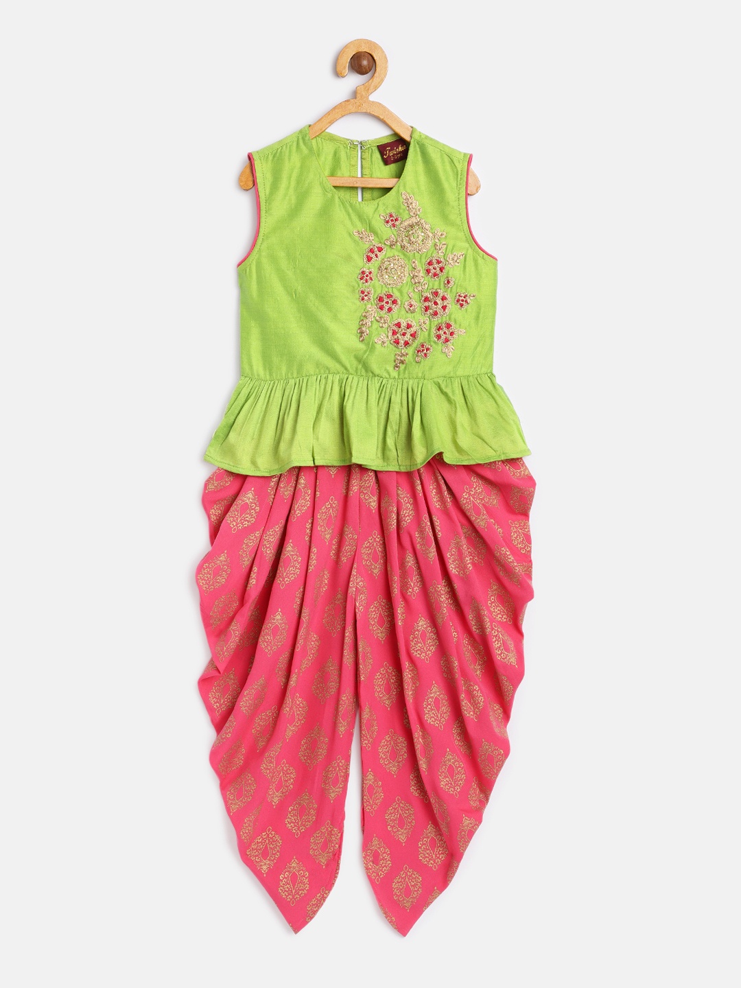 

Twisha Girls Green & Pink Printed Top with Dhoti Pants
