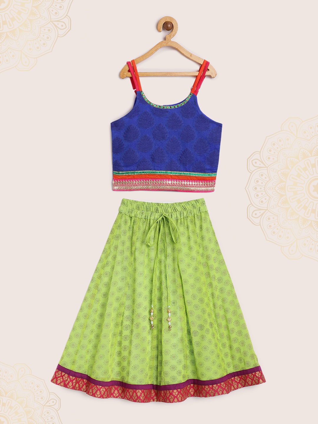 

Twisha Girls Blue & Green Ready to Wear Lehenga with Blouse