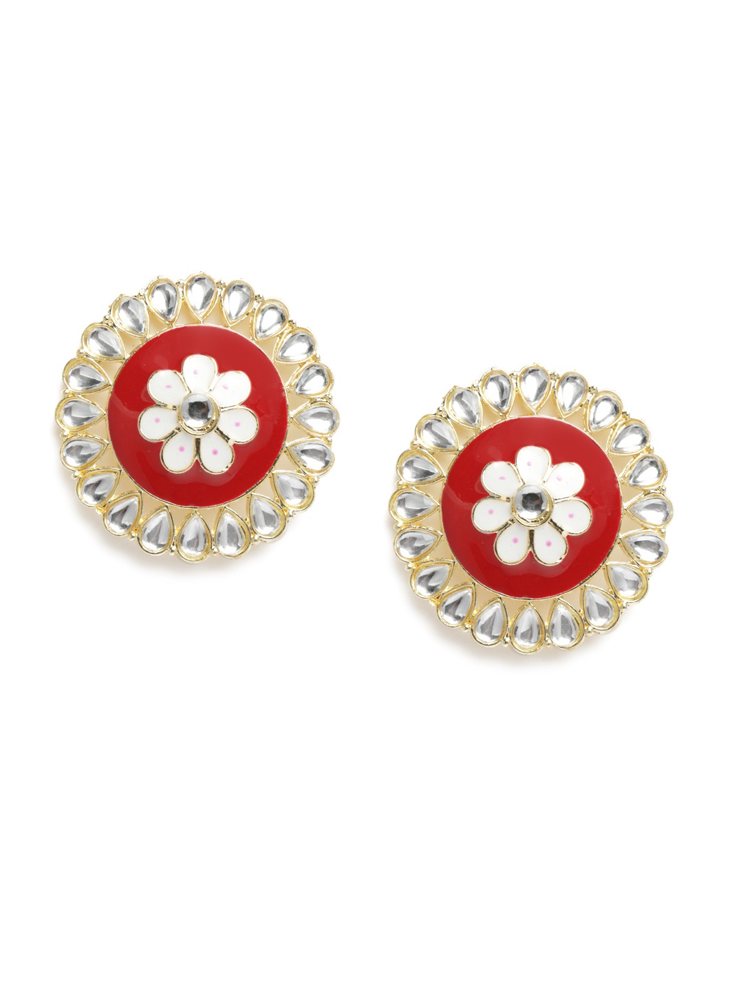 

LAIDA Maroon & Off-White Gold Plated Circular Floral Traditional Studs