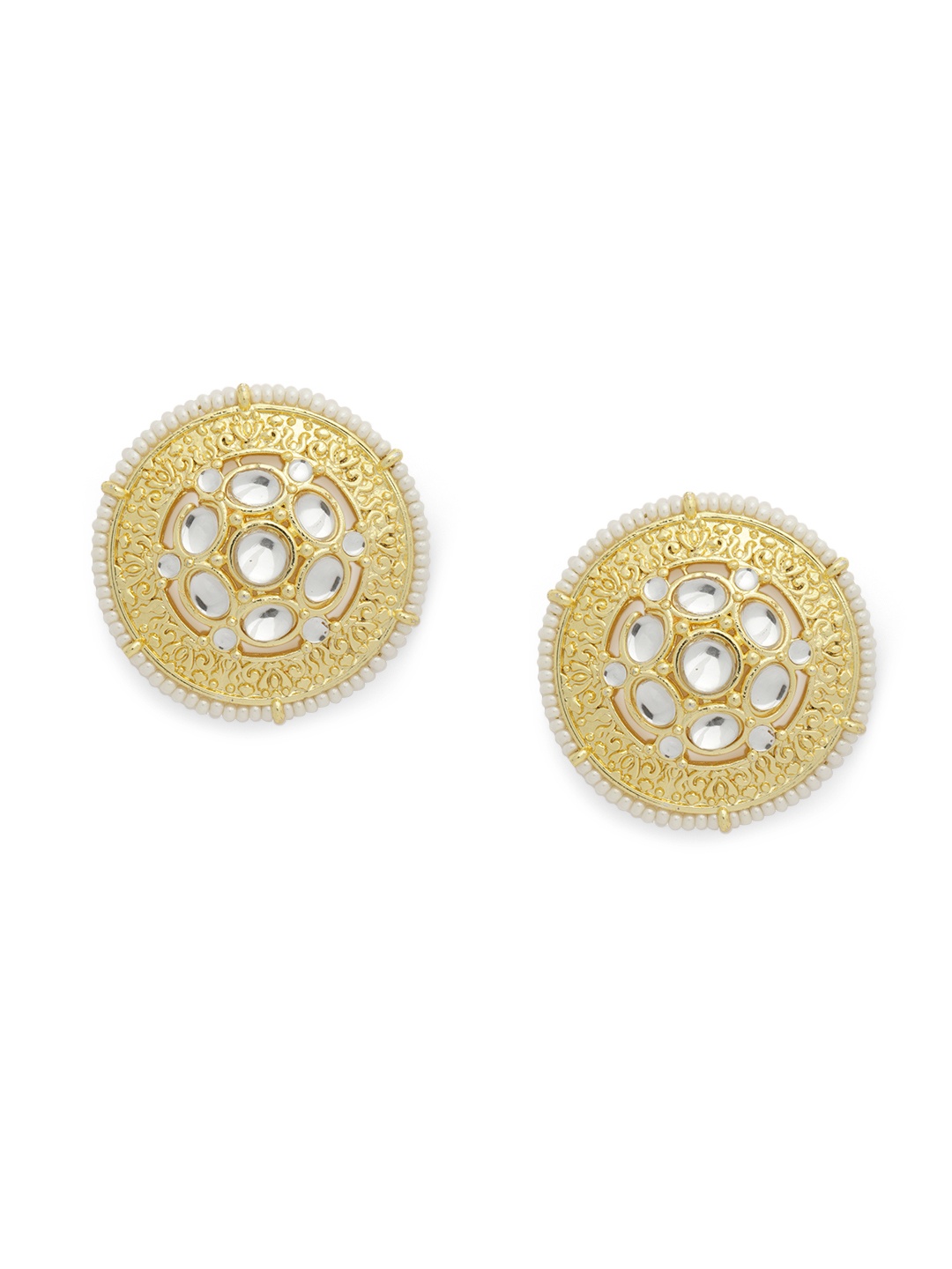 

LAIDA Gold-Plated Oversized Kundan Embellished Circular Studs