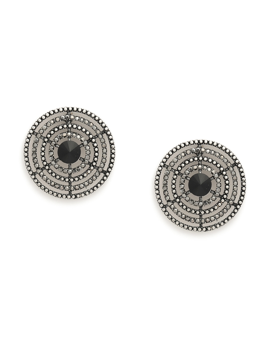 

LAIDA Black & Silver-Toned Circular Rhinestone Studs