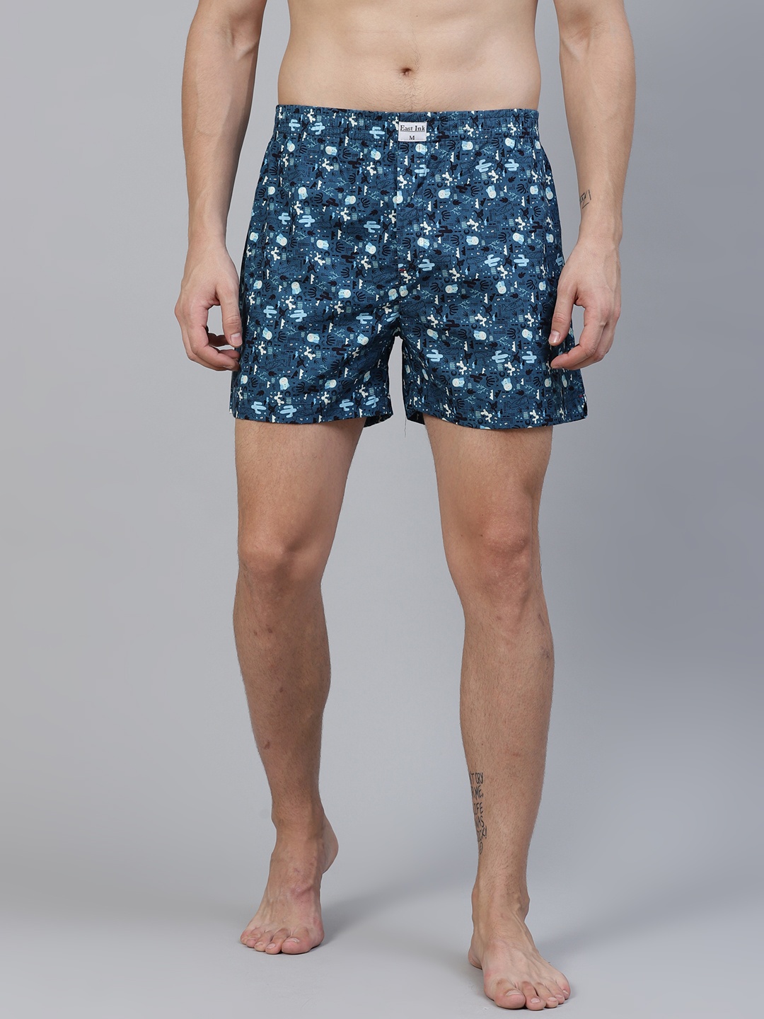 

East Ink Men Teal Blue & White Digital Quirky Print Pure Cotton Boxers EIBXCO032